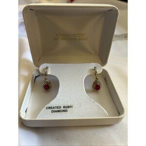 Diamond Accent Created Ruby 18kt Gold Over Brass Dangle Earrings